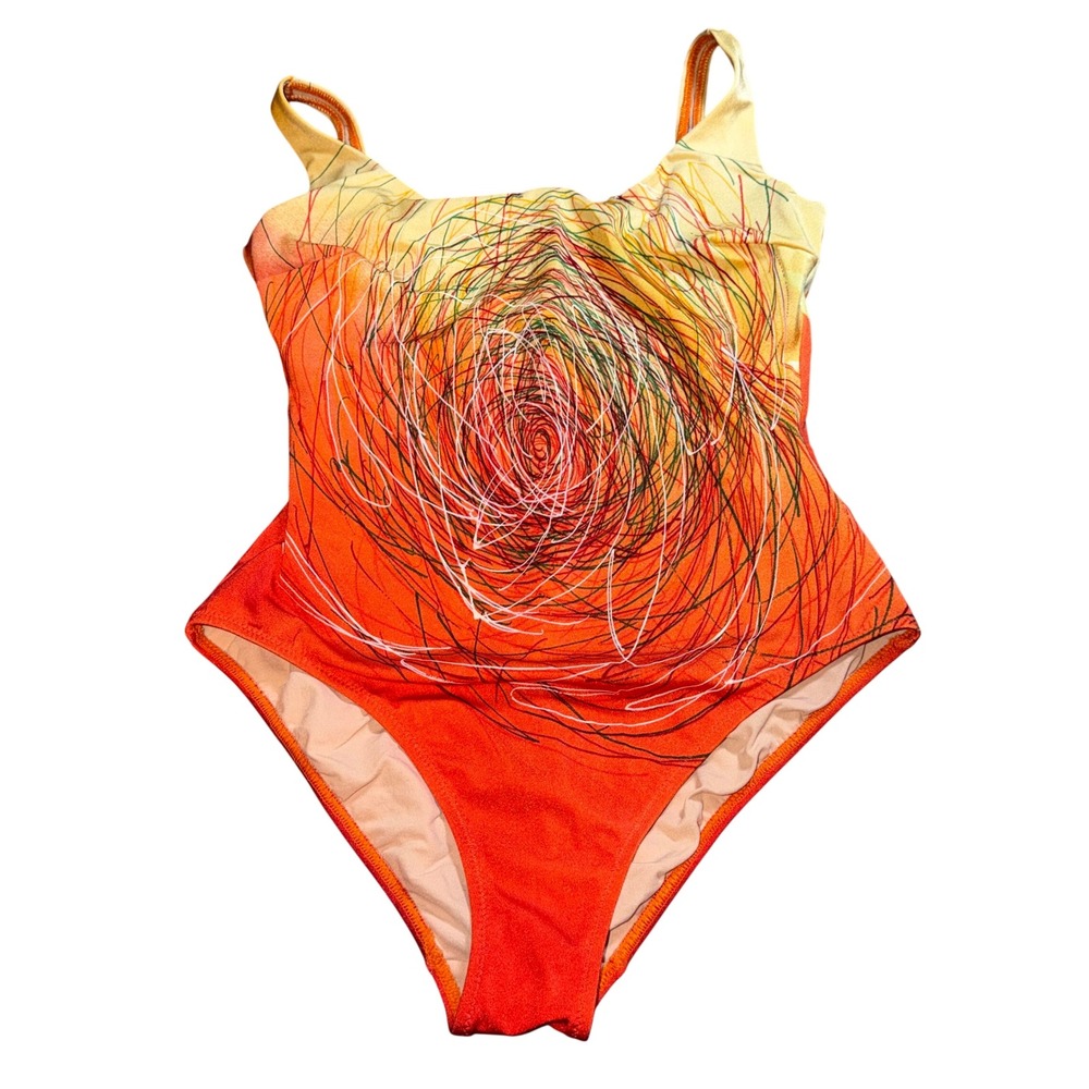 Gideon Oberson Women Orange Yellow Ombre Abstract One Piece Swimsuit Size 16‎